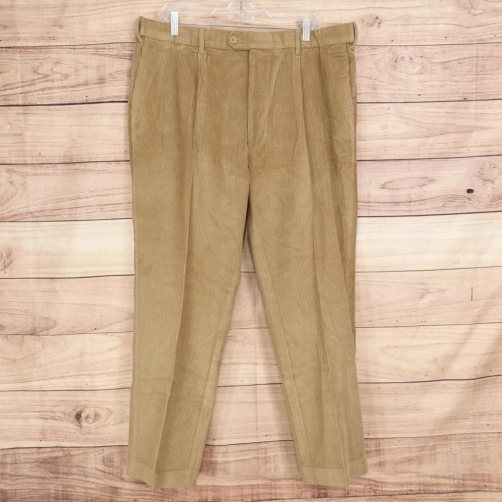 Peter Christian Pants Mens 40x28 Beige Corduroy Classic Fit Pleated